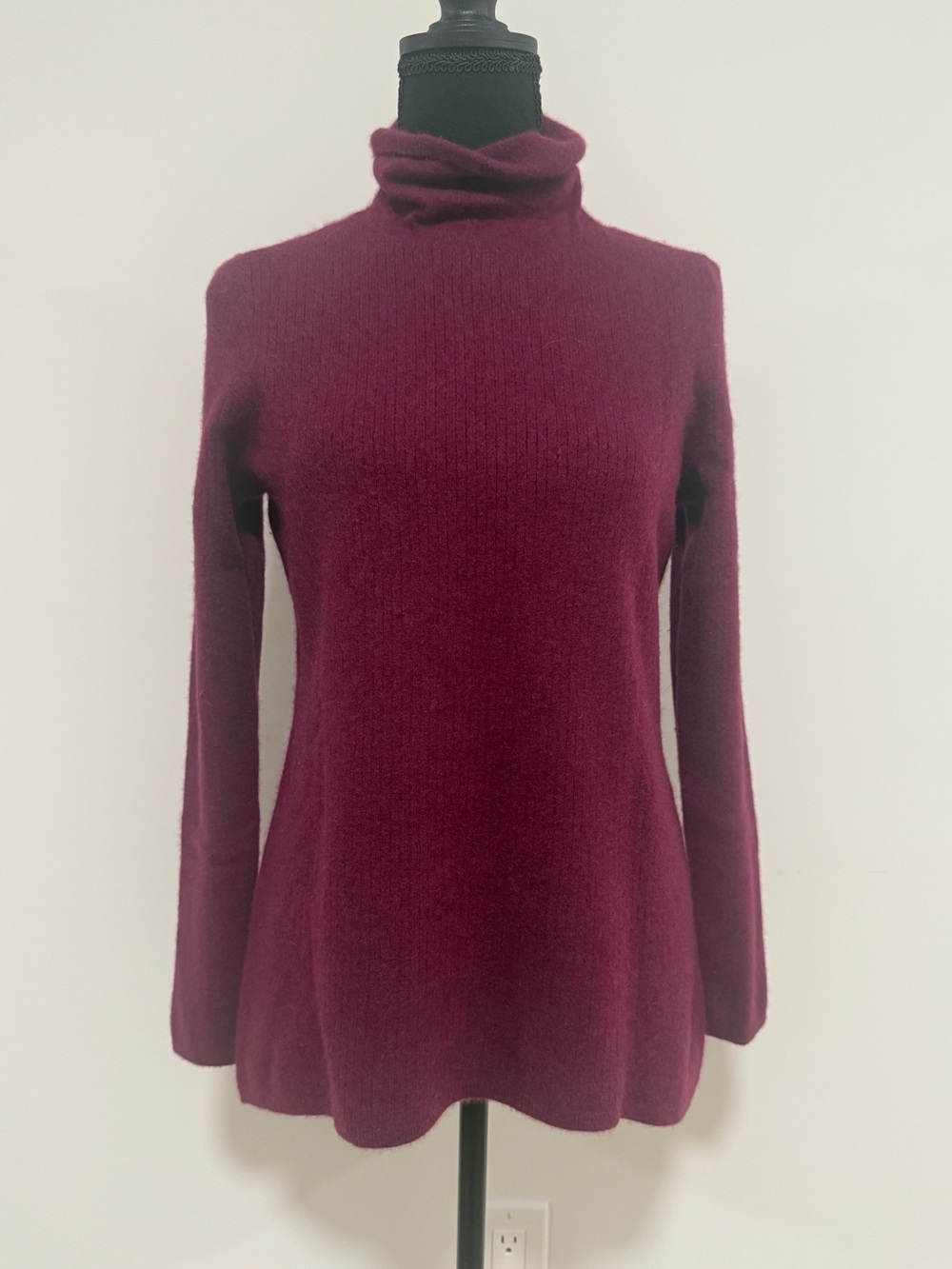 Lands' End Burgundy Plum 100% Cashmere Mock Neck Tunic Sweater Medium